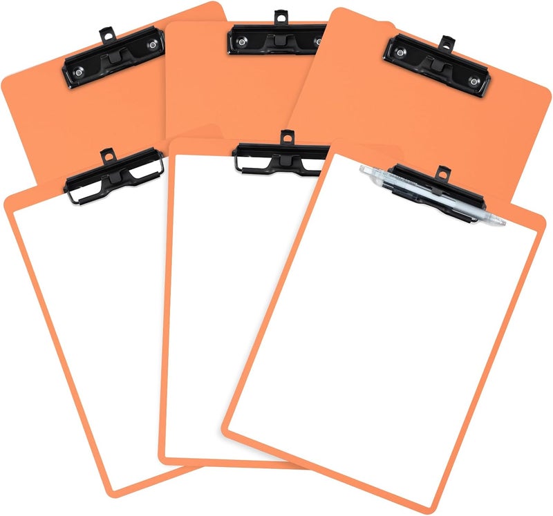 FRETONBA Orange Clipboard with Pen Holder, Set of 6 Plastic Clipboard with Low Profile Metal Clip, Hanging Clipboards Holds 8.5x11 Inch Papers, Standard A4 Letter Size Clip Boards for Office & School - Image 1